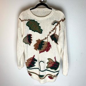 Vintage Segerman International leaf cream brown green sweater shirt